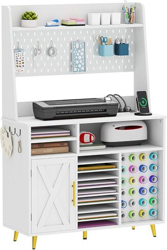 DWVO Craft Organizers and Storage Cart Compatible with Cricut Machine, Craft Rolling Storage with Charging Station & Vinyl Roll Holder, Crafting Table Workstation for Home Office in Saudi Arabia