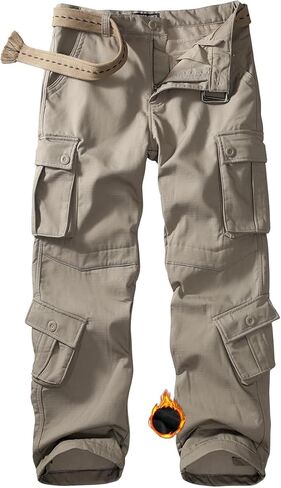 Men's Fleece Lined Camo Hiking Tactical Ripstop Pants Winter Outdoor Work Cargo Pants with 8 Pockets(No Belt) in Kuwait