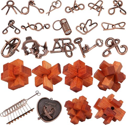 13 Pcs Brain Teaser Puzzles for Adults - Metal Puzzles 3D Puzzle Game Toys for Adults Teens - Wooden Unlock Interlocking Puzzle Adult IQ Education Puzzle Toys Smart Toys in Kuwait