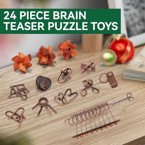 13 Pcs Brain Teaser Puzzles for Adults - Metal Puzzles 3D Puzzle Game Toys for Adults Teens - Wooden Unlock Interlocking Puzzle Adult IQ Education Puzzle Toys Smart Toys in Kuwait