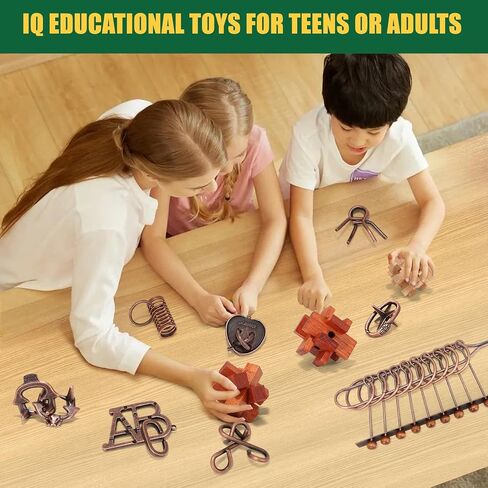 13 Pcs Brain Teaser Puzzles for Adults - Metal Puzzles 3D Puzzle Game Toys for Adults Teens - Wooden Unlock Interlocking Puzzle Adult IQ Education Puzzle Toys Smart Toys in Kuwait