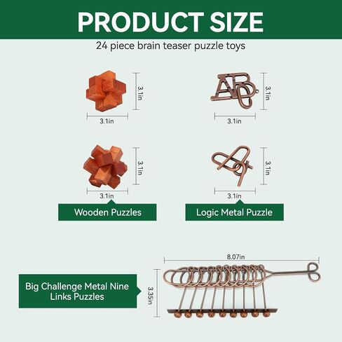 13 Pcs Brain Teaser Puzzles for Adults - Metal Puzzles 3D Puzzle Game Toys for Adults Teens - Wooden Unlock Interlocking Puzzle Adult IQ Education Puzzle Toys Smart Toys in Kuwait