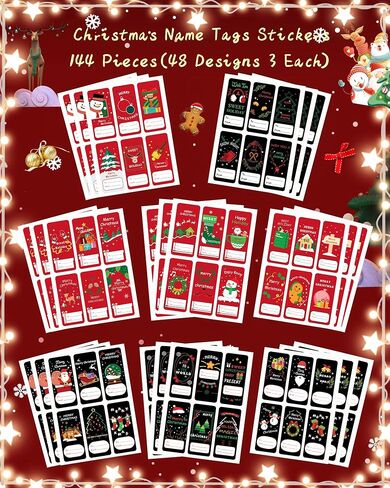 144 Pieces Christmas Name Tags Stickers, Gift Tags for Christmas Presents, Holiday Sticker Labels for Cards or Bags Decor (72 Designs 2 Each) in Saudi Arabia