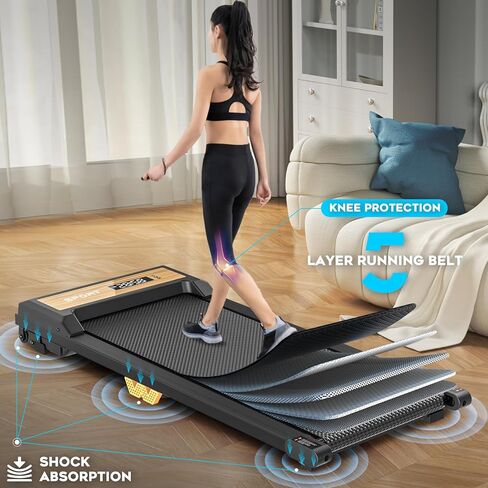 FUNRAY Walking Pad Treadmill - Under Desk Treadmill with 265LBS Weight Capacity, 2 in 1 Portable Walking Treadmill for Home/Office with Two Ways of Control, Compact Treadmill for Walking/Running-Wood in Kuwait