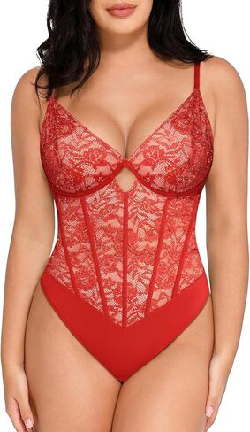 Popilush Lace Bodysuit Shapewear Tummy Control Big Bust V Neck Corset Body Suits Sleeveless Going Out Tops Plus Size in Saudi Arabia
