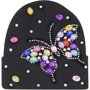 Eilova Orityle Shiny Bling Rhinestone Beanie Cap for Women Y2K Skull Beanies Winter Knit Snow Soft Hat Stretchy Ski Hats