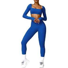 ABOCIW Workout Sets for Women 2 Piece Twist Front Long Sleeve Crop Tops High Waist Flared Leggings Gym Sets in Kuwait