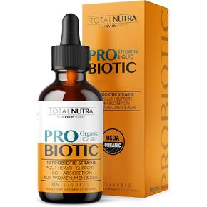 Total Nutra Liquid Probiotic for Women Men & Kids – USDA Organic Acidophilus Probiotic Liquid & Alfalfa Blend – Vegan Probiotic for Gut Health – Dairy, Gluten, Sugar Free & Non-GMO Oral Probiotics