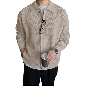 Floerns Men's Long Sleeve Button Down Lapel Collar Drop Shoulder Cardigan Sweater