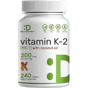 ملحق الصفقة Premium K Complete - مركب فيتامين K1 وK2 MK-7 وMK-4 عالي الفعالية، 200 كبسولة هلامية مملوءة بزيت جوز الهند - فيتامين K ثلاثي كامل الطيف، دعم مثالي لصحة العظام والقلب