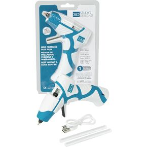 Cordless Hot Glue Gun with Web Grip Precision Nozzle Anti-Drip, LED Guiding Light USB-C Rechargeable Blue/White