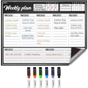 JJPRO Magnetic Dry Erase Monthly Calendar for Refrigerator-Dry Erase Weekly Planner Whiteboard for Fridge-One Bonus Notepad Whiteboard -Month&Week Calendar Refrigerator Organizer