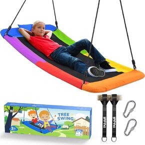 Hapfan 800 lbs 60 Inch Skycurve Platform Swing for Kids and Adults with Pillow, Textilene Frabic, 9.8 FT Swing Hanging Straps (Blue)