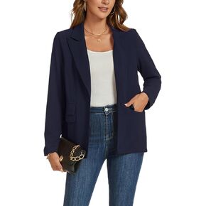 Womens Blazer Long Sleeve Notched Lapel Button Front Blazers Work Office Blazer Jacket with Pockets