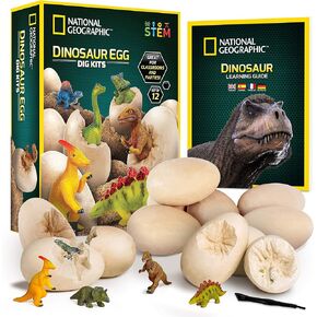 National Geographic Jumbo Dinosaur Egg Dig Kit - Dig Out 12 Dino Figures & Replica T. Rex Tooth from Giant 6" Egg, Dino Egg, Jumbo Egg, Giant Egg, Dinosaur Egg Toys, Educational Science Kits