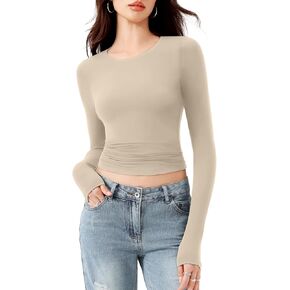 REORIA Long Sleeve Shirts for Women 2024 Fall Fashion Round Neck Basics Y2K Tops Layering Slim Fitted Top