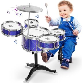 Kids Drum Set, Toddlers Musical Toys Drum Kit with 5 Drums, Stool, Sticks and Cymbal Kids Musical Instruments Drum Set for 2 3 4 5 Year Old Boys Girls Gifts in Saudi Arabia