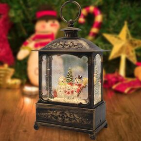 Christmas Musical Snow Globe Lantern, USB and Battery Operated Swirling Singing Water Glittering Lantern for Christmas Home Decoration Gift