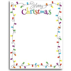 100 PCS Christmas Light Bulbs Letterhead Christmas Border Computer Paper Stationery paper for Note Letters to Santa Holiday Printer Paper Invitations Office School 8.5 x 11 In