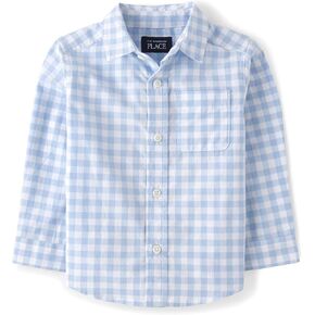 The Children's Place Baby Boys' and Toddler Poplin Long Sleeve Button Down Shirt, Red Tartan Print, 4T