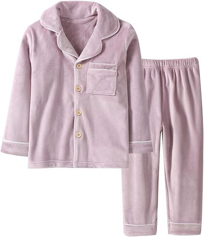 BANGSAUR Kids' Clothing Set, Coral Fleece Clothing, Button Down Winter Warm Long Sleeve Clothing, Boys Girls 3-12 Years (Blue,14Y) in Kuwait