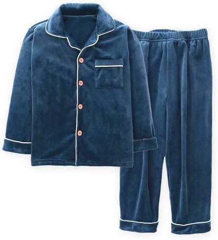 BANGSAUR Kids' Clothing Set, Coral Fleece Clothing, Button Down Winter Warm Long Sleeve Clothing, Boys Girls 3-12 Years (Blue,14Y) in Kuwait