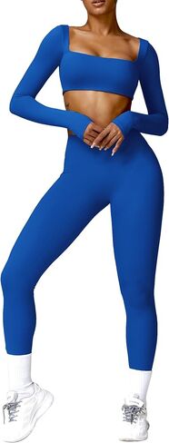 ABOCIW Workout Sets for Women 2 Piece Twist Front Long Sleeve Crop Tops High Waist Flared Leggings Gym Sets in Kuwait
