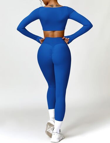 ABOCIW Workout Sets for Women 2 Piece Twist Front Long Sleeve Crop Tops High Waist Flared Leggings Gym Sets in Kuwait