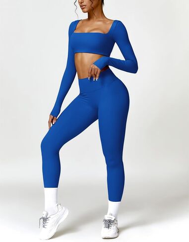 ABOCIW Workout Sets for Women 2 Piece Twist Front Long Sleeve Crop Tops High Waist Flared Leggings Gym Sets in Kuwait