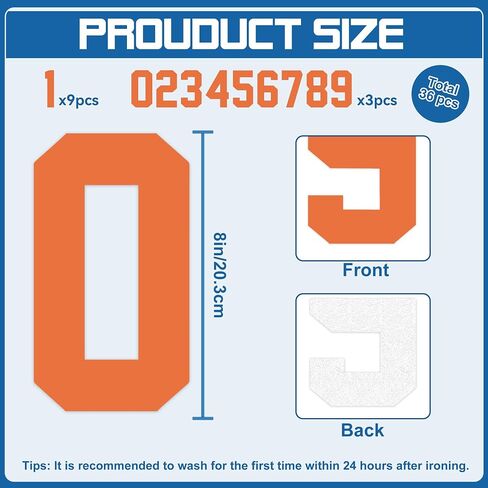 36 Pcs Iron on Numbers 8 Inch Jersey Heat Transfer Numbers Big 0-9 Transfer Numbers White Heat Press Numbers Stickers for Sports T Shirts Football Basketball Baseball Uniform Fabric Clothing (White) in Kuwait