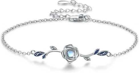 Moonstone Leaf Bracelet,Moonstone Olive Leaf Bracelets,S925 Sterling Silver Moonstone Bracelets for Women,Leaf Moonstone Jewelry Gifts For Women Mother Mom Wife in Saudi Arabia