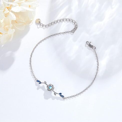 Moonstone Leaf Bracelet,Moonstone Olive Leaf Bracelets,S925 Sterling Silver Moonstone Bracelets for Women,Leaf Moonstone Jewelry Gifts For Women Mother Mom Wife in Saudi Arabia