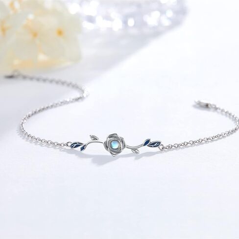 Moonstone Leaf Bracelet,Moonstone Olive Leaf Bracelets,S925 Sterling Silver Moonstone Bracelets for Women,Leaf Moonstone Jewelry Gifts For Women Mother Mom Wife in Saudi Arabia