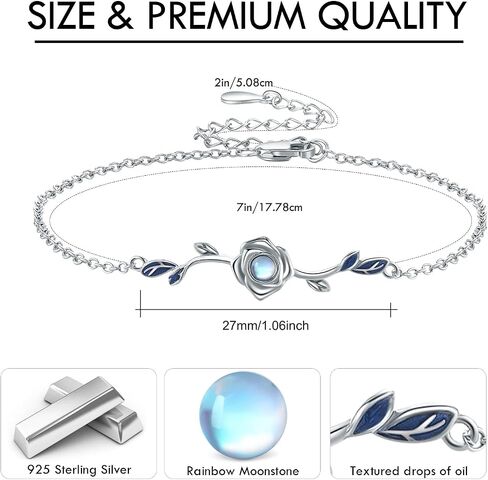 Moonstone Leaf Bracelet,Moonstone Olive Leaf Bracelets,S925 Sterling Silver Moonstone Bracelets for Women,Leaf Moonstone Jewelry Gifts For Women Mother Mom Wife in Saudi Arabia
