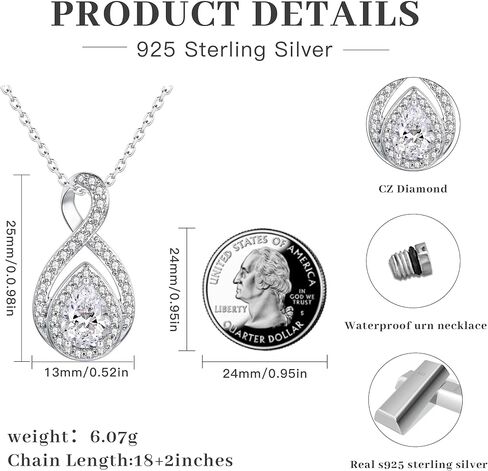 Urn Necklace for Ashes S925 Sterling Silver - Women Infinity Bling CZ Cremation Pendant Jewelry Memorial Keepsake Lockets Gift for Human & Pet Ashes in Kuwait