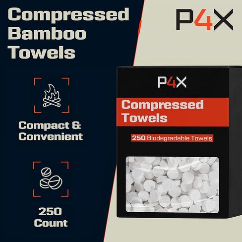 Compressed Towel Tablets - 100% Bamboo Camping Toilet Paper Tablets, Great for Hiking, Travel and Backpacking - Disposable Washcloths, Body Wipes, Paper Towel Coin Tissue - 100/250/500 Pack with Metal Waterproof Cases in Saudi Arabia