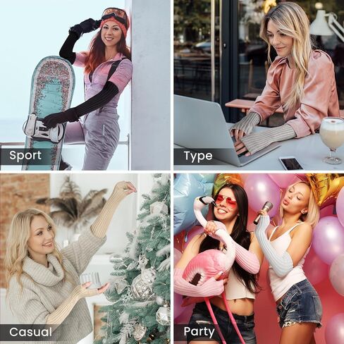 Pleneal 2 Pairs Long Fingerless Gloves for Women Knit Thigh High Striped Arm Warmer Thumb Hole Stretchy Gloves in Kuwait