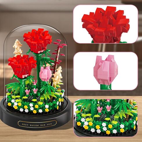 Flower Bouquet Building Set,1009PCS Creative DIY Plant Bouquet Decoration,12 Artificial Flowers Botanical for Adults Women Girls Ages 6+,Idea Gifts for Mother's Day, Birthdays, No Vase in Saudi Arabia