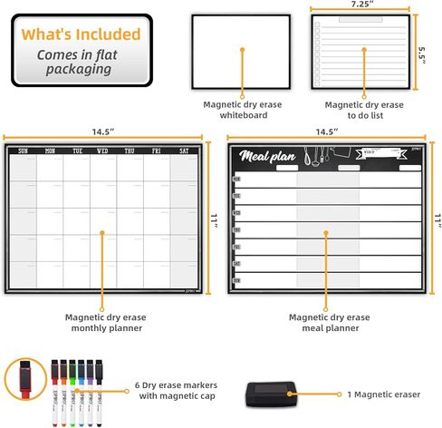 JJPRO Magnetic Dry Erase Monthly Calendar for Refrigerator-Dry Erase Weekly Planner Whiteboard for Fridge-One Bonus Notepad Whiteboard -Month&Week Calendar Refrigerator Organizer in Kuwait