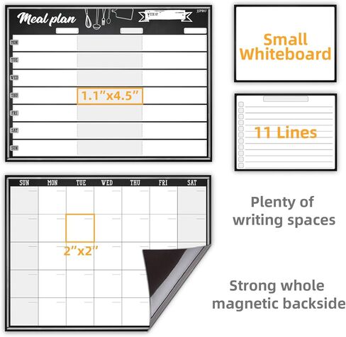 JJPRO Magnetic Dry Erase Monthly Calendar for Refrigerator-Dry Erase Weekly Planner Whiteboard for Fridge-One Bonus Notepad Whiteboard -Month&Week Calendar Refrigerator Organizer in Kuwait