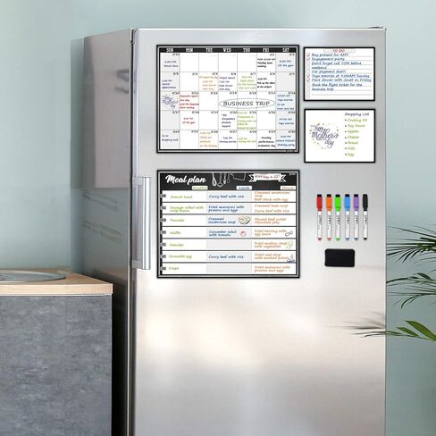 JJPRO Magnetic Dry Erase Monthly Calendar for Refrigerator-Dry Erase Weekly Planner Whiteboard for Fridge-One Bonus Notepad Whiteboard -Month&Week Calendar Refrigerator Organizer in Kuwait