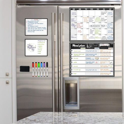 JJPRO Magnetic Dry Erase Monthly Calendar for Refrigerator-Dry Erase Weekly Planner Whiteboard for Fridge-One Bonus Notepad Whiteboard -Month&Week Calendar Refrigerator Organizer in Kuwait