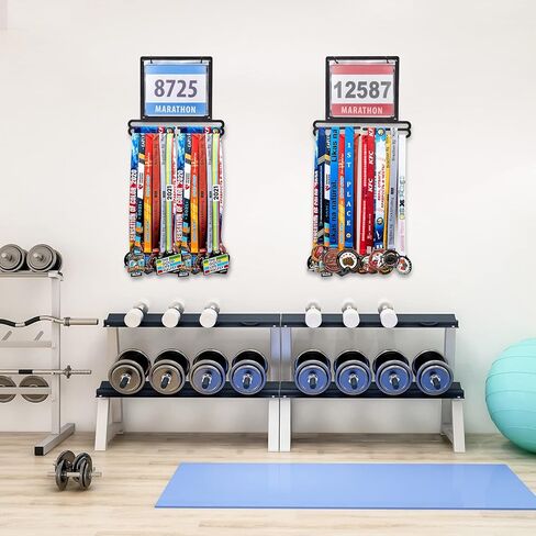 Race Medal and Bib Display Medal Hanger Running Bib and Medal Holder Wall Mounted Hanging Medal Rack Holders with Bib Holder Gifts for Runners(White, Fresh Style) in Kuwait
