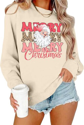 Christmas Sweatshirts for Women Merry Christmas Plaid Pullover Sweatshirts Holiday Vacation Graphic Tees Tops in Kuwait