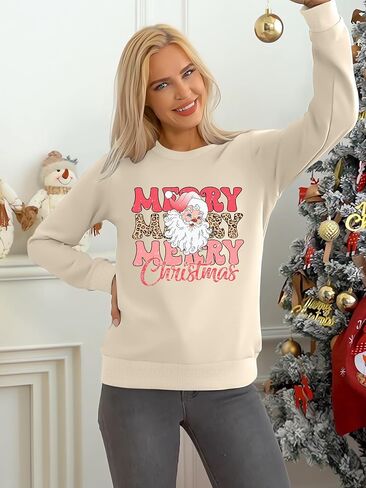Christmas Sweatshirts for Women Merry Christmas Plaid Pullover Sweatshirts Holiday Vacation Graphic Tees Tops in Kuwait