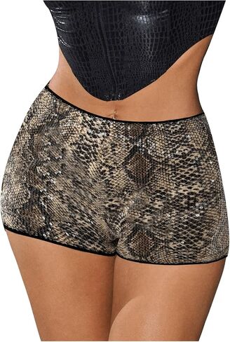 SHENHE Women's Glitter Sequin Leopard Shorts Low Rise Sexy Rave Club Booty Shorts Hot Pants in Kuwait
