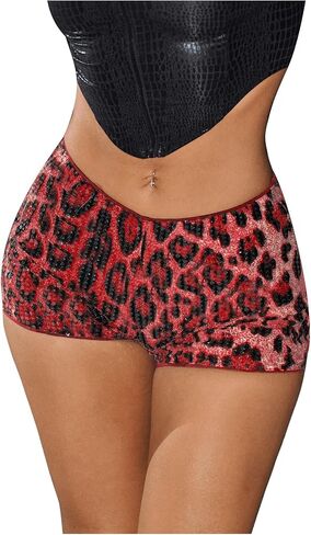 SHENHE Women's Glitter Sequin Leopard Shorts Low Rise Sexy Rave Club Booty Shorts Hot Pants in Kuwait