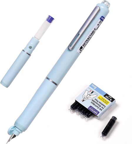 WRITECH Retractable Fountain Pen Set: Fine Nib Black Ink Pen Includes 5 Ink Cartridges No Leaking for Smooth Writing (Orange) in Kuwait