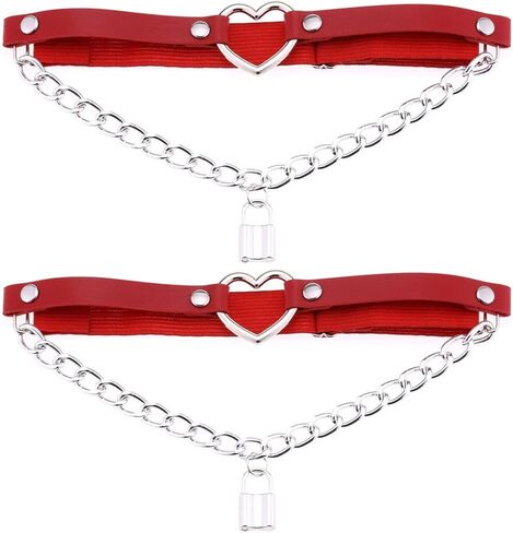 FM FM42 Multicolor Simulated Leather PU Love Heart Ring Lock Chain Adjustable Leg Ring Elastic Garter, Pack of 2 PCs in Saudi Arabia