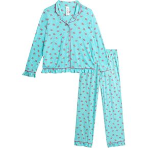 Rene Rofe Girls' Pajama Set - 2 Piece Long Slevee Button Down Pajama Shirt and Pants Set - Cozy Printed Matching Pajamas 4-12
